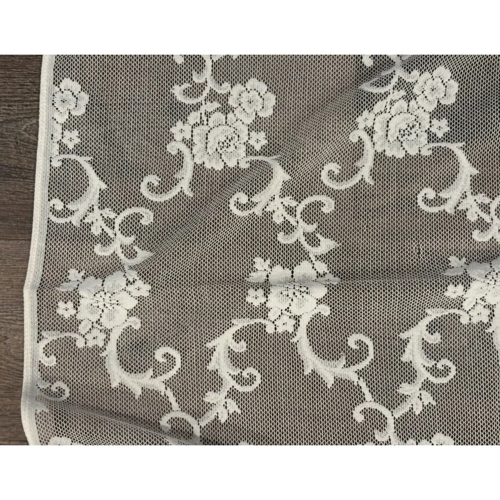 VTG Ivory Floral Roses and Scrolls Lace TABLECLOTH 63 X 117 Cottagecore